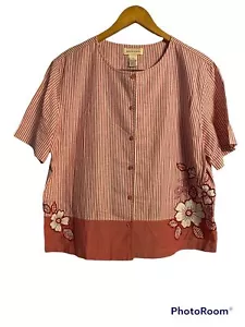 Bechamel Red/White Embroidered Button Up Top Large - Picture 1 of 6