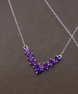 Sterling Silver Amethyst Purple Gemstone V Design Necklace, Chain NEW - Picture 1 of 8