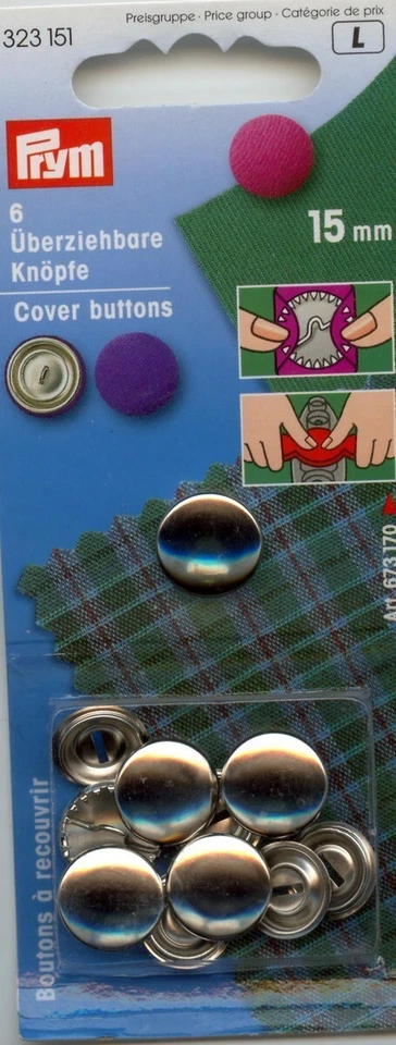 Prym Cover Buttons brass silver colour 15mm & 19 mm without tool - Image 1 of 1
