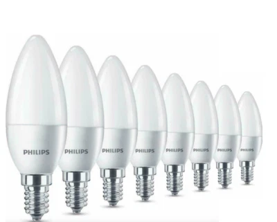 8x Philips LED E14 Small Edison Screw Candle Light Bulbs Frosted 5.5W Warm White - Image 1 of 2