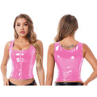 Women's Shiny Patent Leather Sleeveless Zipper Crop Top Tank Vest Party Clubwear