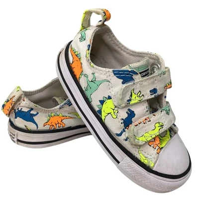 Converse Bebé Talla 6 DinoCons Neón Gancho y Lazo Parte Superior Baja Tenis Zapatos Niños Foto 1 de 4