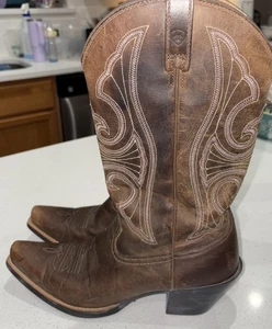Ariat Snip Toe Westernstiefel braun Leder mit Lavendel-Nähten Damen 10 B - Bild 1 von 14