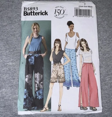 Butterick B5893 EASY Womens Straight Wide Leg Flared Pants Slit Boho Y2K XS S M - Image 1 of 2