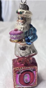 2000 Christopher RADKO NOEL Block Santa  1 Glass Christmas Ornnie - Picture 1 of 1