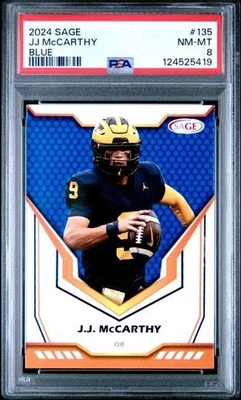 2024 SAGE HIT High Series Blue JJ McCarthy #135 Rookie RC PSA 8 Population 1 - Image 1 of 2