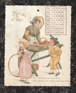 Calendario epoca vittoriana per donna marzo vende panini Hot Cross a ragazzo e ragazza 5x4,25 - Foto 1 di 2