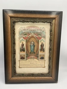 1892 German Catholic Church Framed Certificate. Religious Symbolism For Mary - Picture 1 of 9