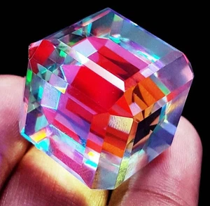 Cubo natural certificado 135,40 quilates color arco iris cuarzo místico piedra preciosa suelta - Imagen 1 de 7