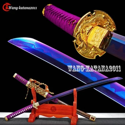 Espada funcional japonesa forjada à mão Purple Tachi Full-tang T10 Steel Katana - Imagem 1 de 4