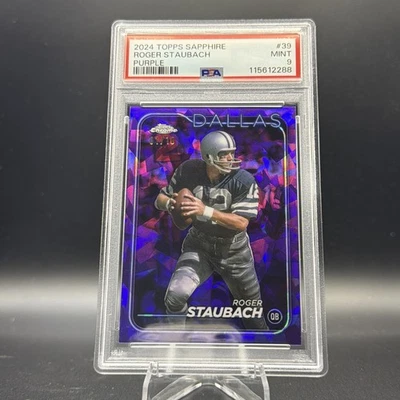 2024 Topps Sapphire Roger Staubach Dallas Cowboys púrpura SSP 🌟 01/10 PSA 9 🌟   Foto 1 de 4