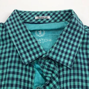 Bugatchi Uomo 17/35 Men Button Long Sleeve 100% LINEN Check Casual Collar Shirt - Picture 1 of 9