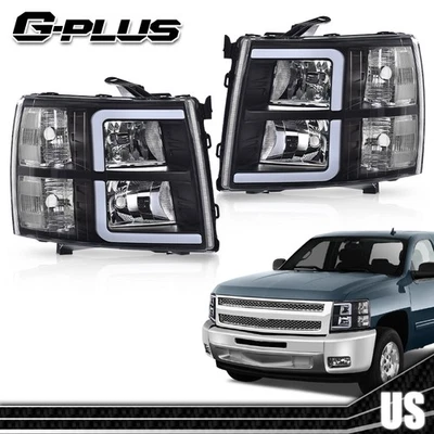 Fit For 2007-2013 Chevy Silverado LED DRL Tube Headlights Headlamps Left+Right - Image 1 of 4