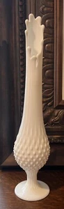 Hobnail 9 finger 16" Swung Vase Stretch Pedestal Milk glass MCM ? Fenton - Picture 1 of 7