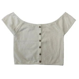 Rip Curl White Smocked Crop Top Sz S Faux Button Front Off The Shoulder Sz S - Picture 1 of 9