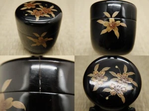 Japanese Lacquer Wooden Tea caddy Natsume w/ Cherry Blossom petals Maki-e (421) - Picture 1 of 13