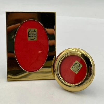 2- VTG Solid Brass Style Picture Frames Mixed Set Lot Art Deco Style Retro 1980s - Image 1 of 4