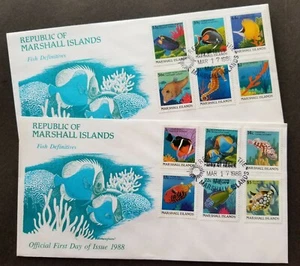 Marshall Islands Definitive Fish 1988 Coral Reef Marine Life Ocean (FDC pair) - Picture 1 of 5