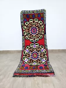 Moroccan Vintage Red Runner Rug Berber Tribal Handmade Azilal Boujad Wool Carpet - Picture 1 of 10