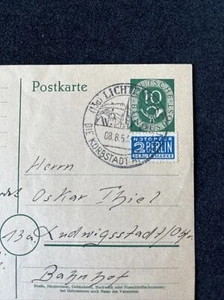 BRD Ganzsache Posthorn EF - Sonderstempel Lichtenfels 08.08.1953 - A56 - Bild 1 von 3