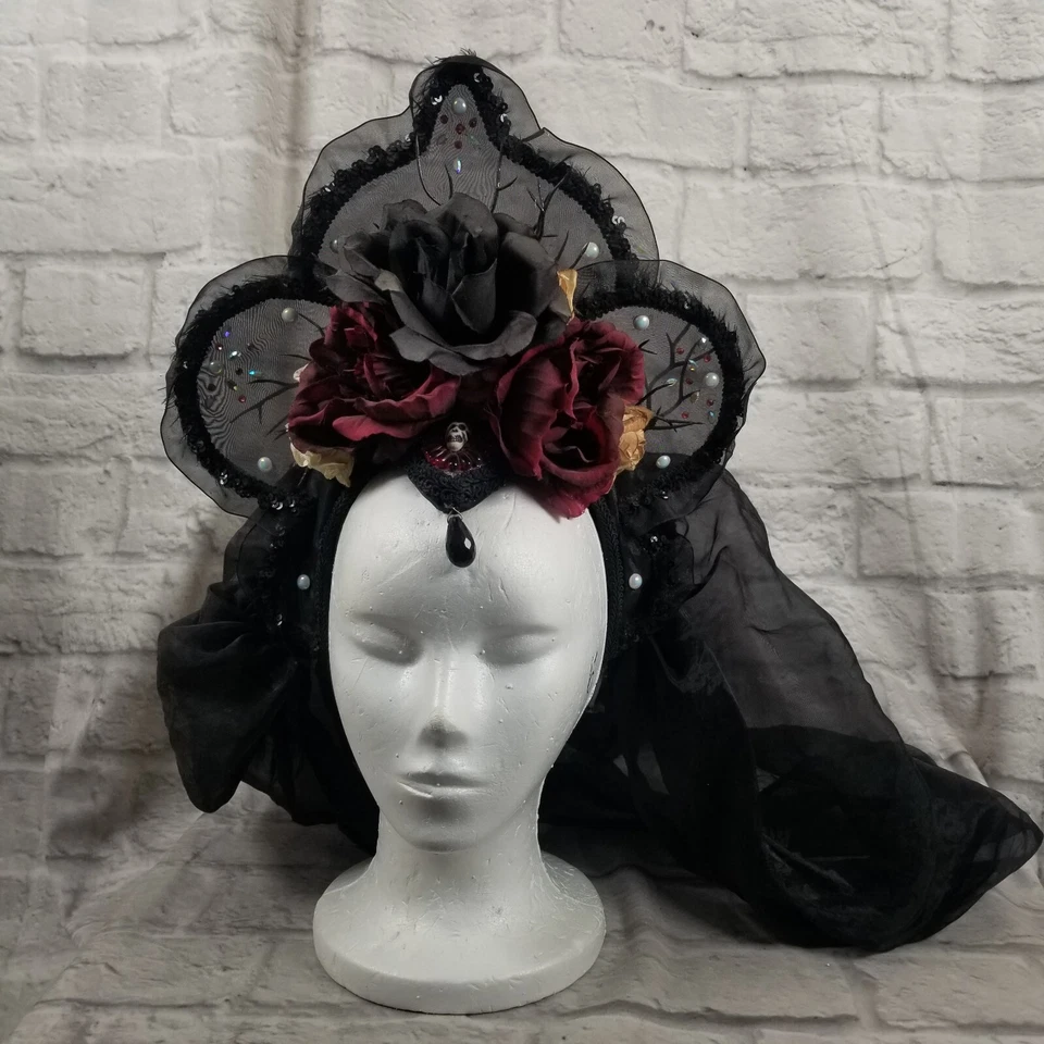 Day Of The Dead Katrina Sugar Skull Headdress Dia De Los Muertos Roses - Image 1 of 4