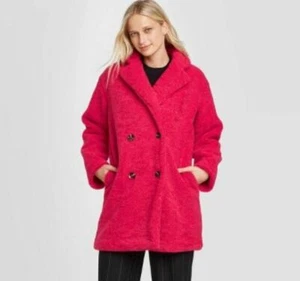 Abrigo de piel sintética de manga larga de doble pecho para mujer - Who What Wear - rosa-M-B481 - Imagen 1 de 3