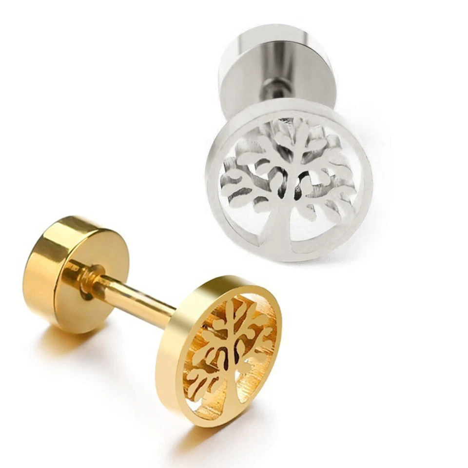 Falso Orecchini Spina Acciaio Inox Albero Della Vita Tree Of Life Argento Oro - Immagine 1 di 1