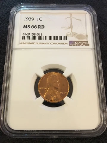 1939 P LINCOLN WHEAT CENT NGC MS-66 RD - RED WHEAT PENNY - CERTIFIED SLAB - 1C Cover