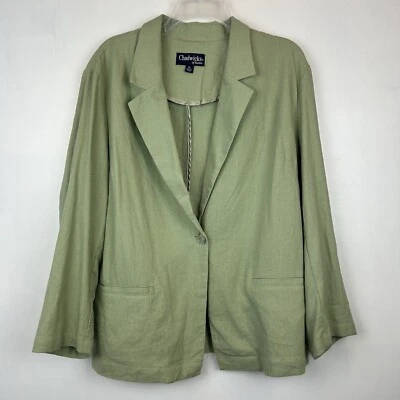 Linen Blazer Womens XL Sage Green Blend  Business Casual One Button Lagenlook - Image 1 of 4