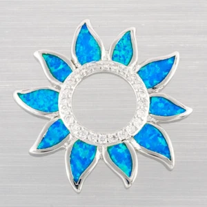 Sunflower Ocean Blue Fire Opal Circle CZ Silver Jewelry Necklace Pendant - Picture 1 of 6
