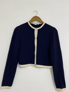 ST. JOHN Women's Top Blue Beige Size 6 Wool Knit Cropped Front Buttons#2545 - Picture 1 of 7