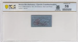 Mex Rev/Ejercito Constitucionalista P#S988 M3667a ND 20 Centavos PCGS Ch AU58 - Picture 1 of 2