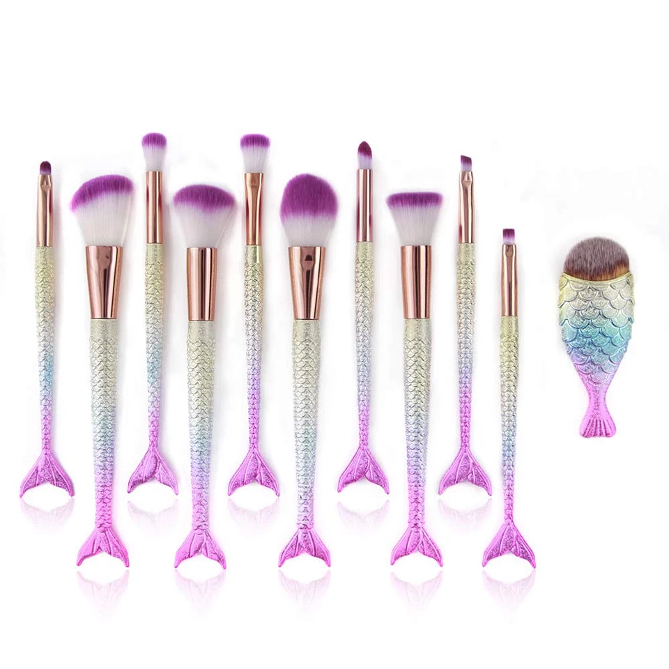 Meerjungfrau Make up Pinsel Set, 11Pcs Professionelle Kosmetikpinsel Make up Bru - Bild 1 von 4