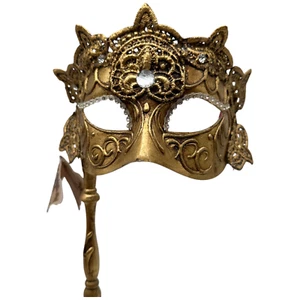 La Maschera del Galeone Maskerade Maske Hand Made in Italy Gold mit Griff Neu mit Etikett - Bild 1 von 10