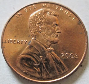 2008-P MEMORIAL CENT, BRASSY PLATING ANNEALING ERROR, MS++, CIRCULATED - Picture 1 of 2