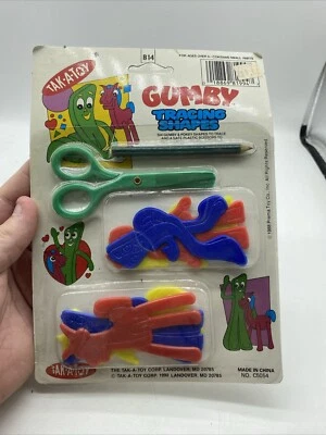 1990 Gumby 铅笔、剪刀和 6 种追踪形状以追踪 HK Tak A 玩具 Pokey — 第 1/2 张图片