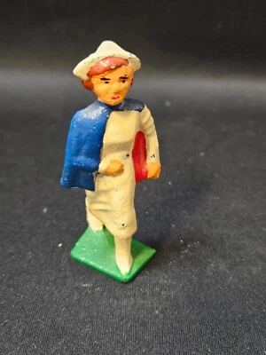 Vintage Barclay Manoil Lead Military Female Field Nurse W Blue & Red Cloak - Image 1 of 4
