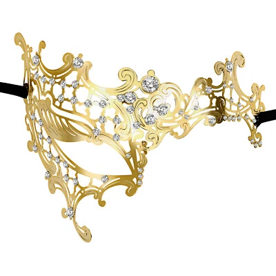 Womens Masquerade Party Luxury Mask Shiny Rhinestone Metal Mask Venice Ball Mask - Image 1 of 2