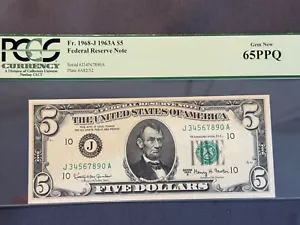 Perfect 8-digit Ascending Ladder 1963A $5 Fancy Serial Number Pcgs65ppq (Gem!) - Picture 1 of 8