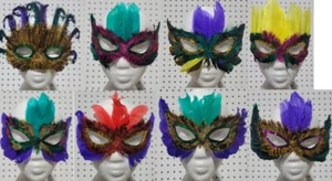 5 Assorted Mardi Gras Feather Masks - Picture 1 of 9