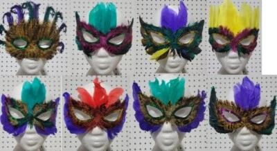 5 Assorted Mardi Gras Feather Masks - Image 1 of 4