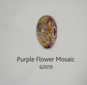 Trollbeads Elfbeads 925 Sterling Silver Glass PURPLE FLOWER MOSAIC BEAD LAA - Picture 1 of 4