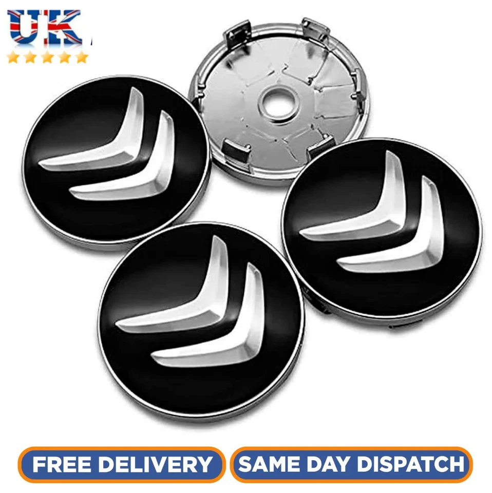 4x Citroen 60mm Alloy Wheel Centre Hub Caps in Black C1 C3 C4 DS3 Most Models UK - Image 1 of 4
