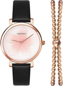 Sekonda Ladies Black Watch & Bracelet 49008 - New - Free UK P&P - Picture 1 of 8