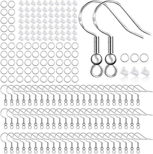 500Pcs Silver Earring Making Kit, 150Pcs 75 Pairs Fish Hooks, 200Pcs Clear Silic - Picture 1 of 7