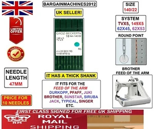 BROTHER,JACK,JUKI (FEED OF ARM) TVX5 149X5 S=140/22 INDUSTRAL SEWING MCHN NEEDLE - Picture 1 of 5