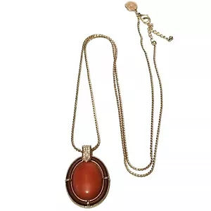 White House Black Market Pendant Necklace Reddish Brown Oval w Rhinestones 19" - Picture 1 of 9
