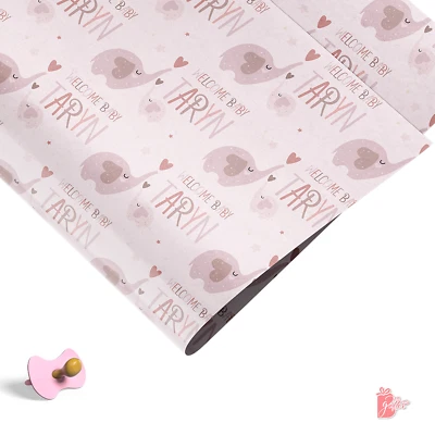 个性化包装纸卷带名字新生儿婴儿大象礼品包装 — 第 1/3 张图片