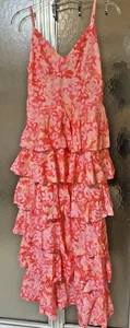 Damen Sommerkleid lang Stufen Koralle Blumen Gr. S - Bild 1 von 3