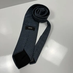 Hugo Boss Silk Tie Grey Blue Seersucker Type Feel Made In Italy Designer - Picture 1 of 17